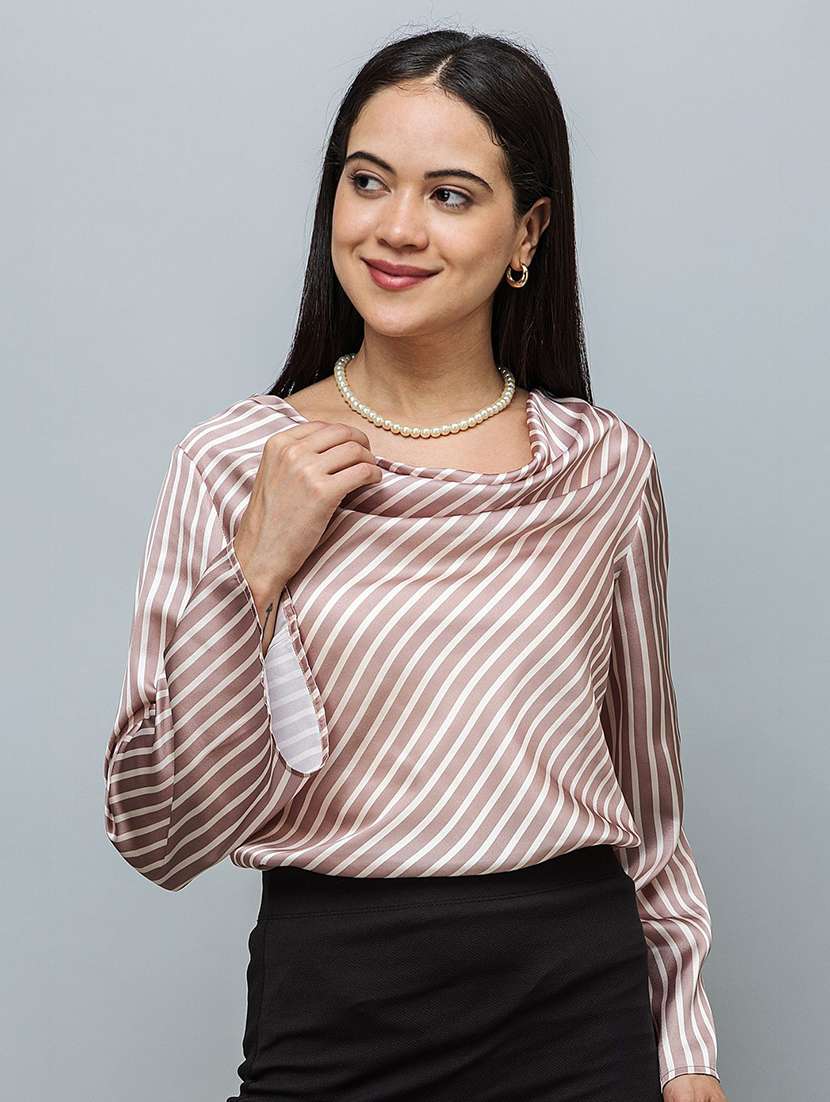 women striped cowl neck bell sleeve regular top - 22078540 - Zoom Image - 0