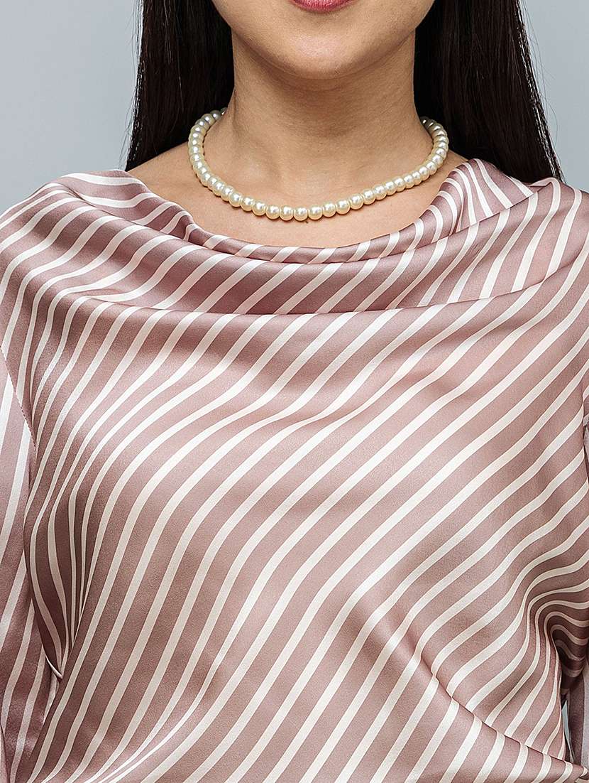 women striped cowl neck bell sleeve regular top - 22078540 - Standard Image - 3