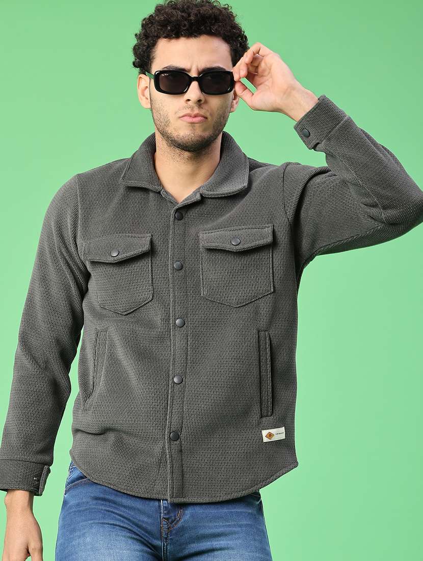 men self design long sleeve regular fit shacket