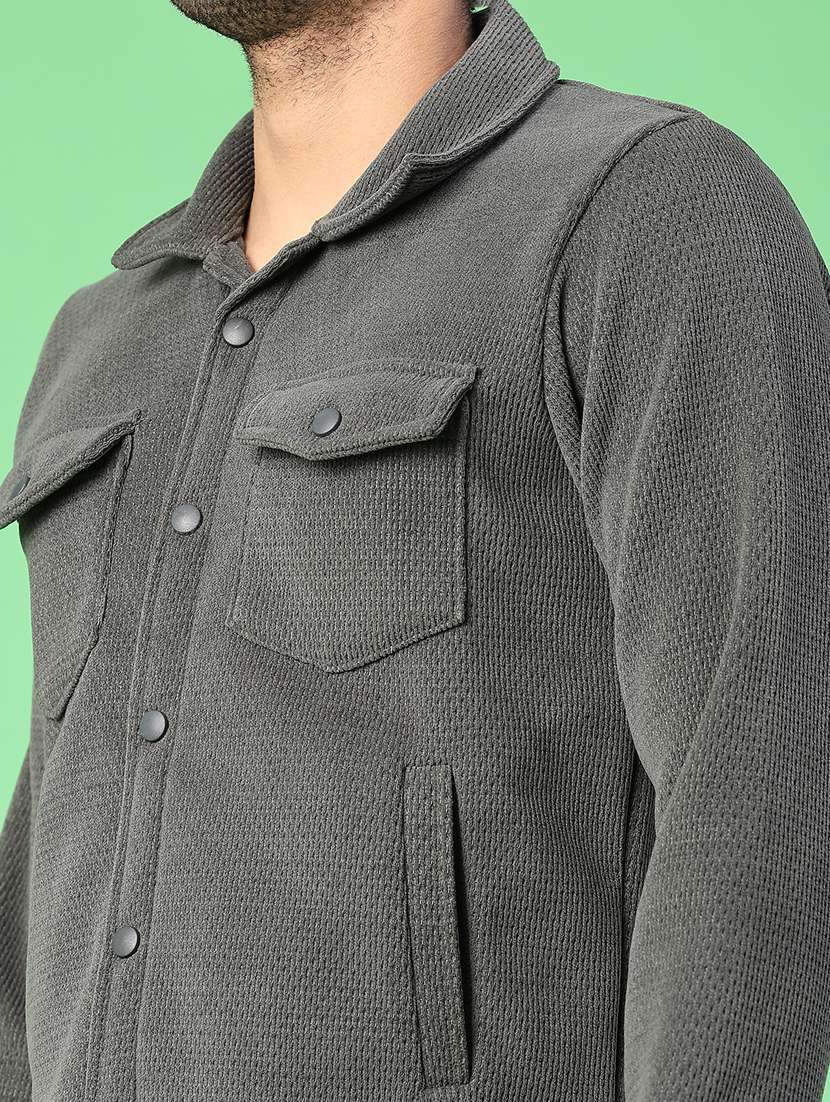 men self design long sleeve regular fit shacket - 22078868 -  Standard Image - 5