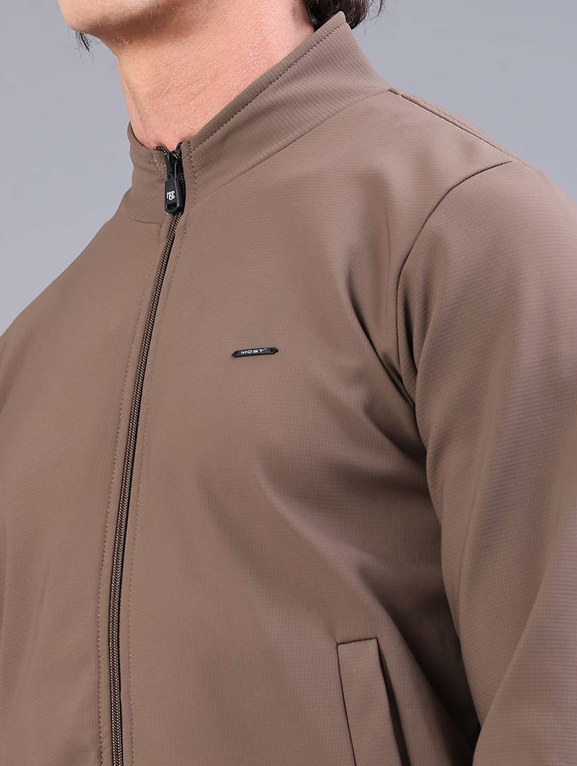 men solid stand collar long sleeve bomber jacket - 22078871 -  Standard Image - 5