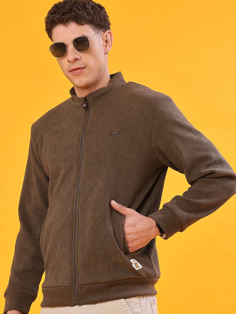 men solid stand collar long sleeve bomber jacket