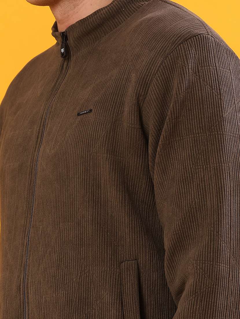 men solid stand collar long sleeve bomber jacket - 22078878 -  Standard Image - 5