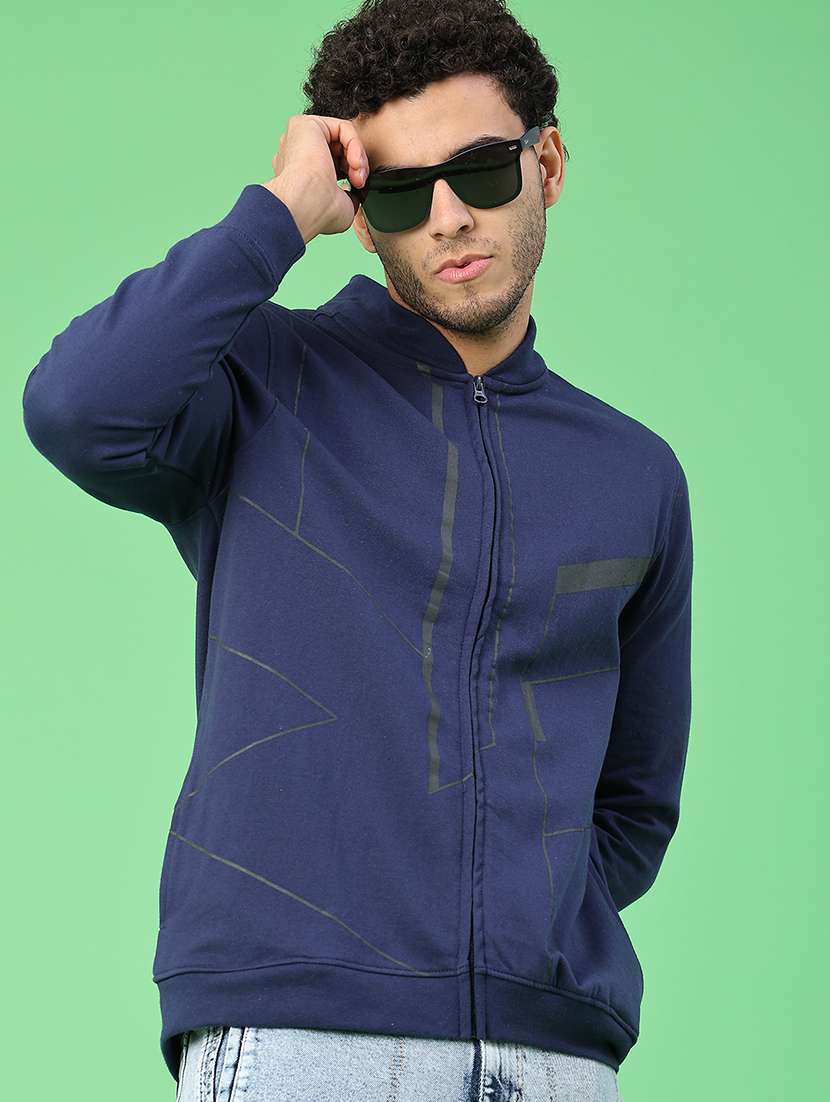 men blue polyester all over print sweatshirt
