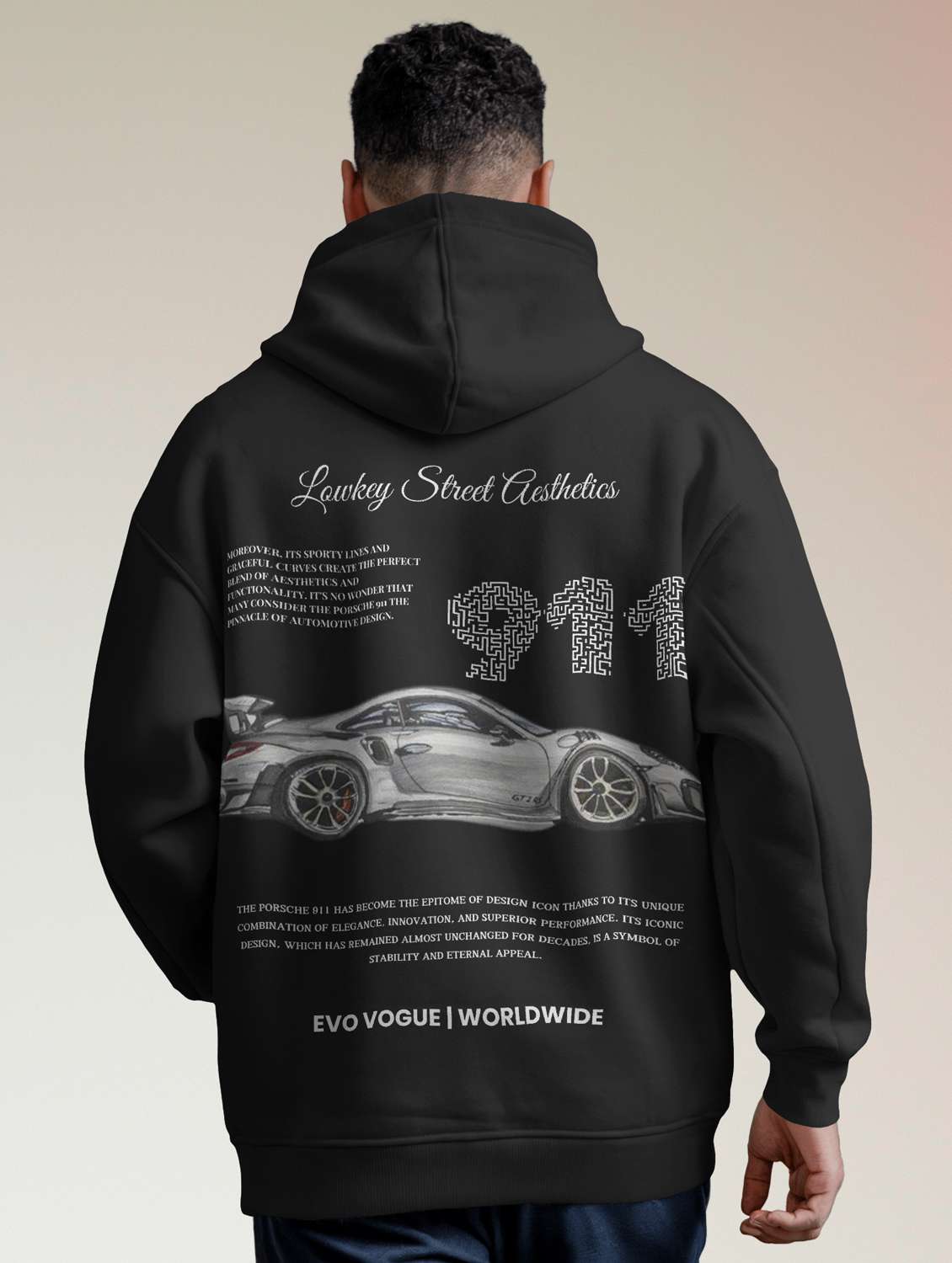 men front & back print long sleeve hooded sweatshirt