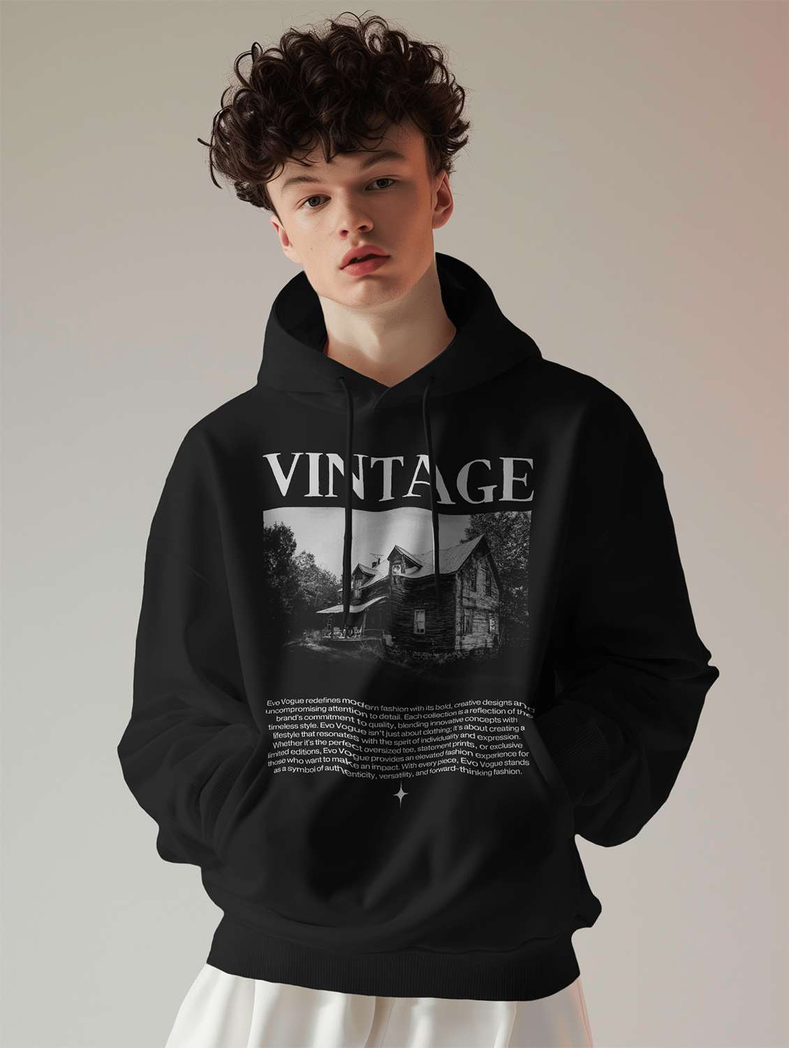 men front print long sleeve hooded sweatshirt - 22079125 -  Zoom Image - 0