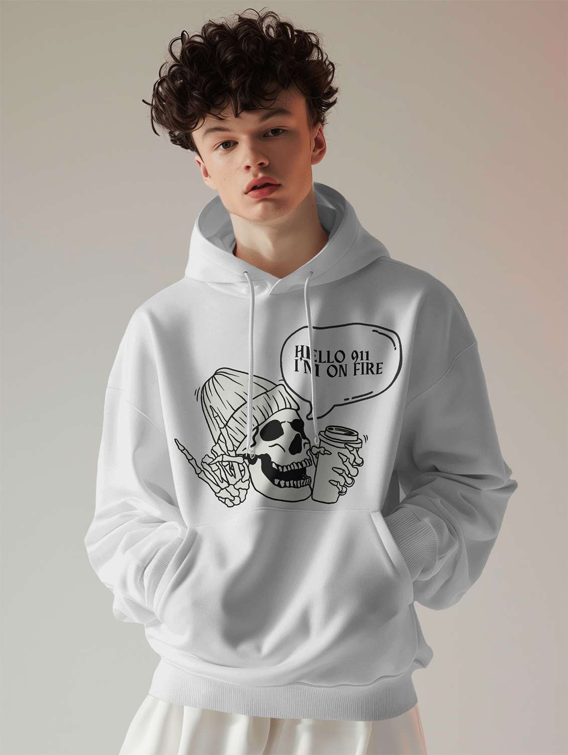 men front print long sleeve hooded sweatshirt - 22079132 -  Zoom Image - 0