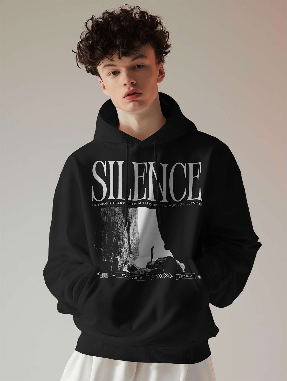 men front print long sleeve hooded sweatshirt - 22079134 -  Zoom Image - 0