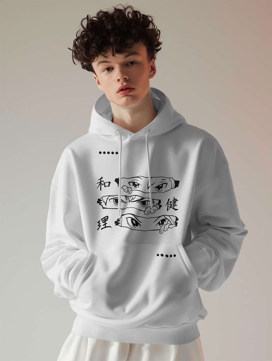 men front print long sleeve hooded sweatshirt