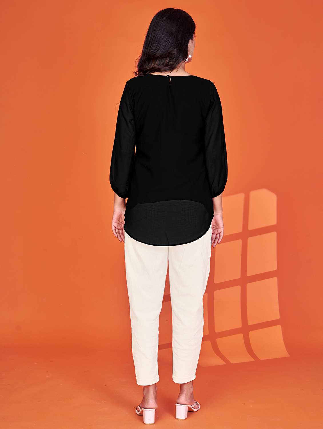women solid with work three quarter sleeve a-line tunic - 22079150 - Standard Image - 3