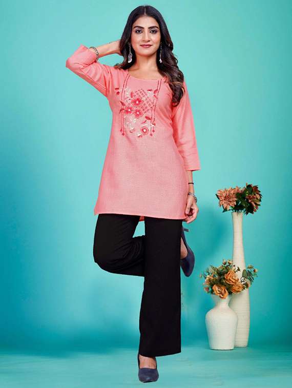 women embroidered three quarter sleeve straight kurti - 22079151 - Standard Image - 5