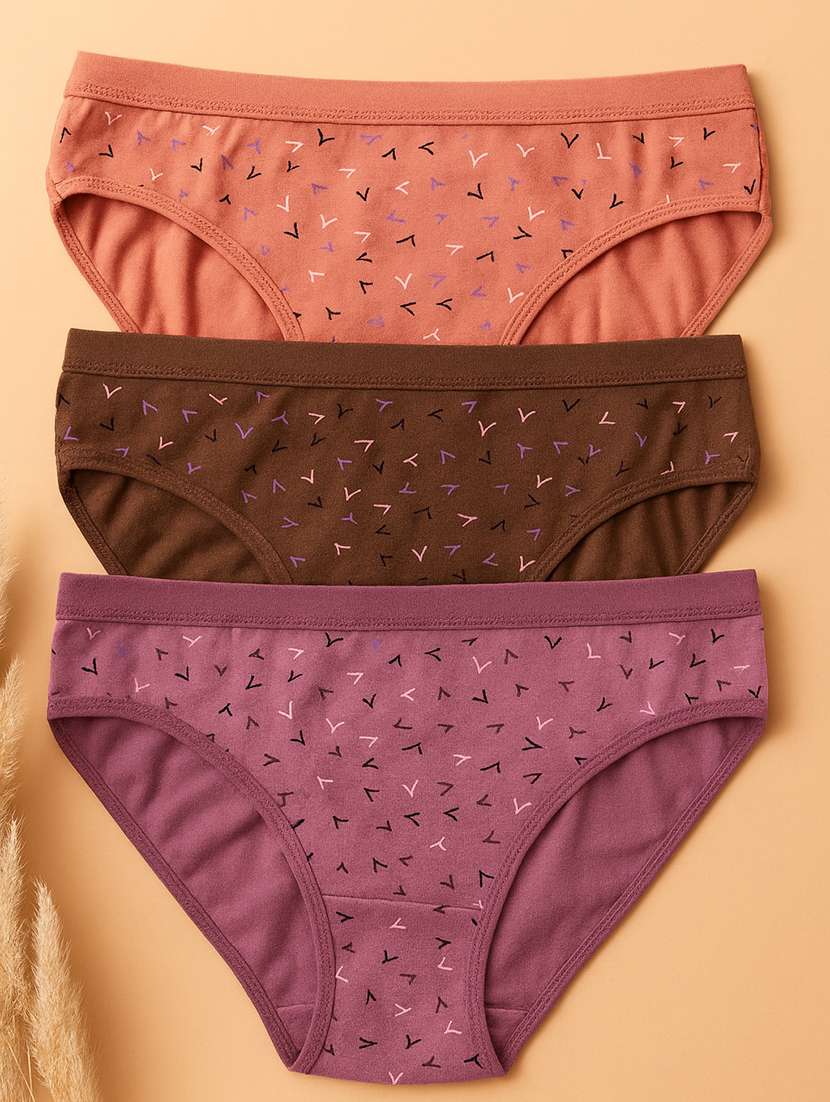 women pack of 3 printed mid rise ipster panty