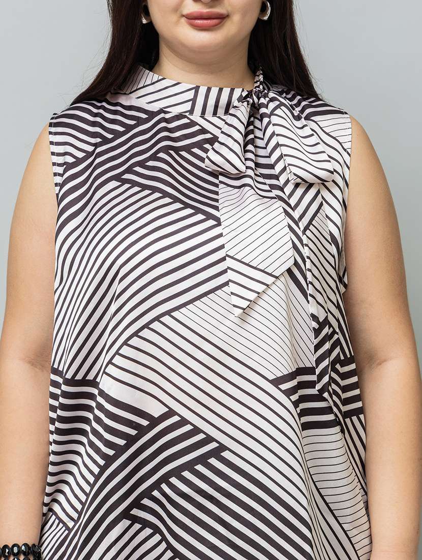 women plus size striped tie-up neck sleeveless top - 22079192 - Standard Image - 3