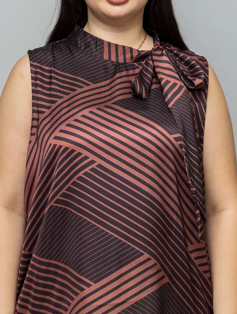 women plus size striped sleeveless tie-up neck top - 22079193 - Standard Image - 3