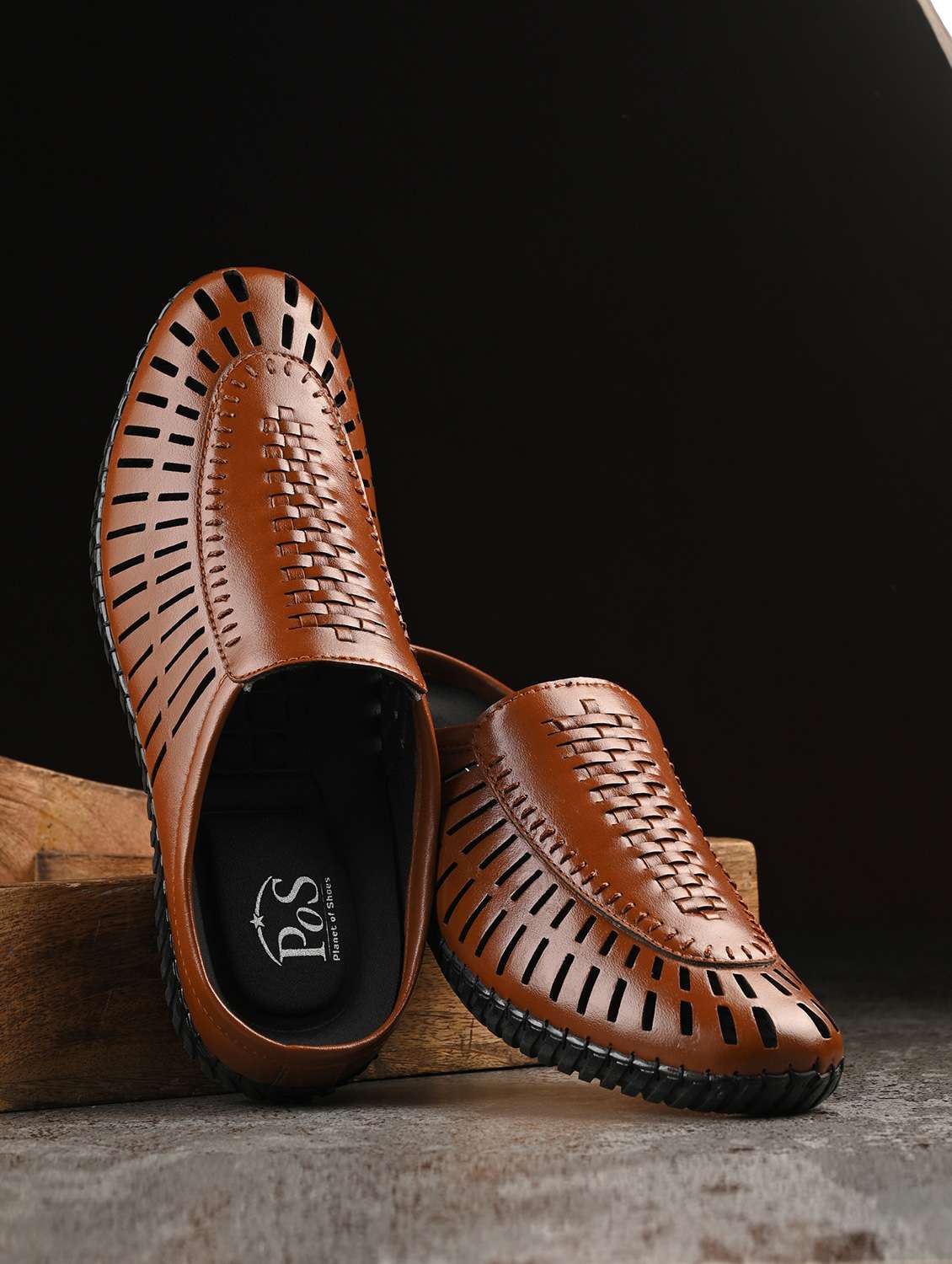 men tan slip on sandal