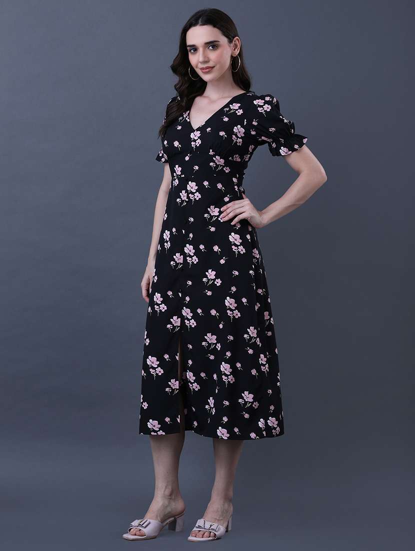 women floral print puff sleeve a-line dress - 22079199 -  Standard Image - 3