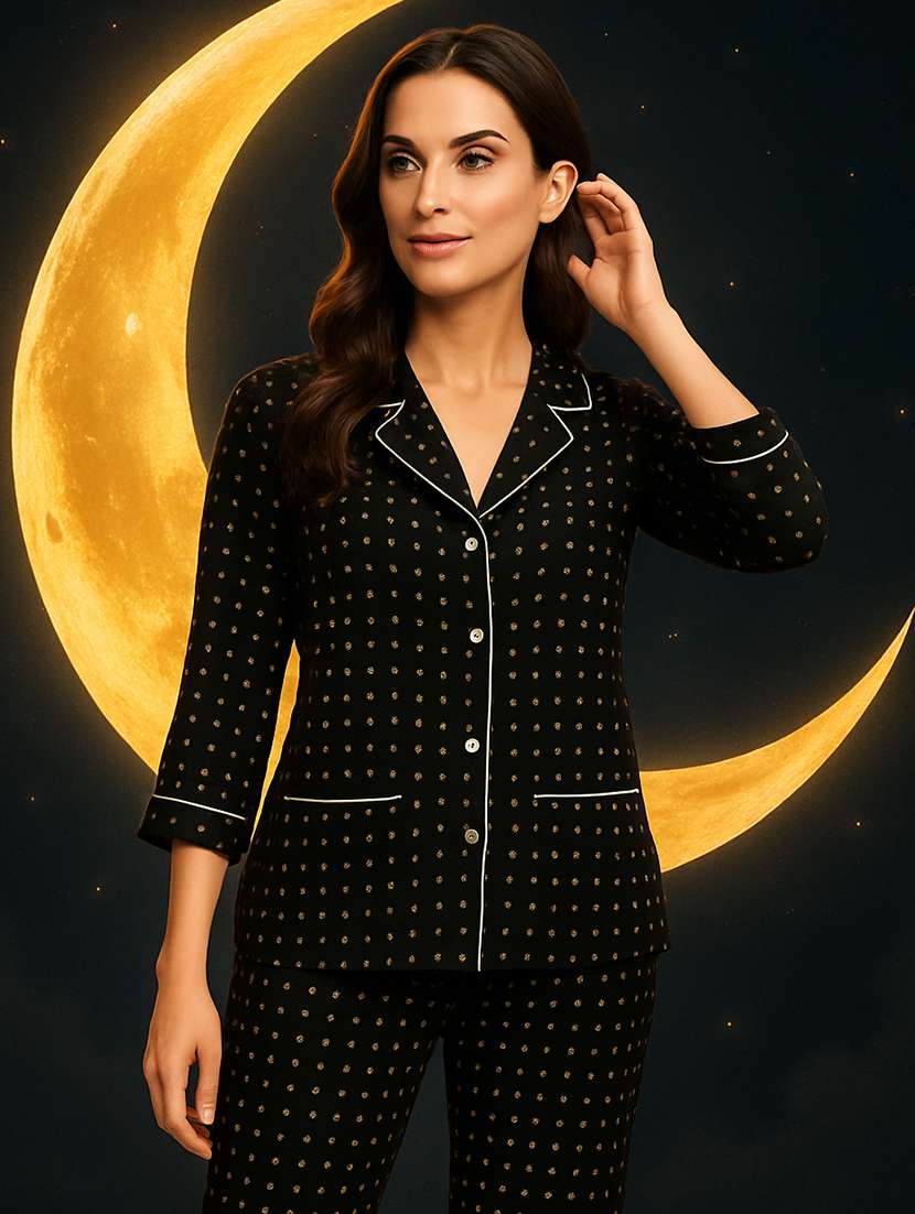 black cotton pyjama set nightwear - 22079203 - Zoom Image - 0