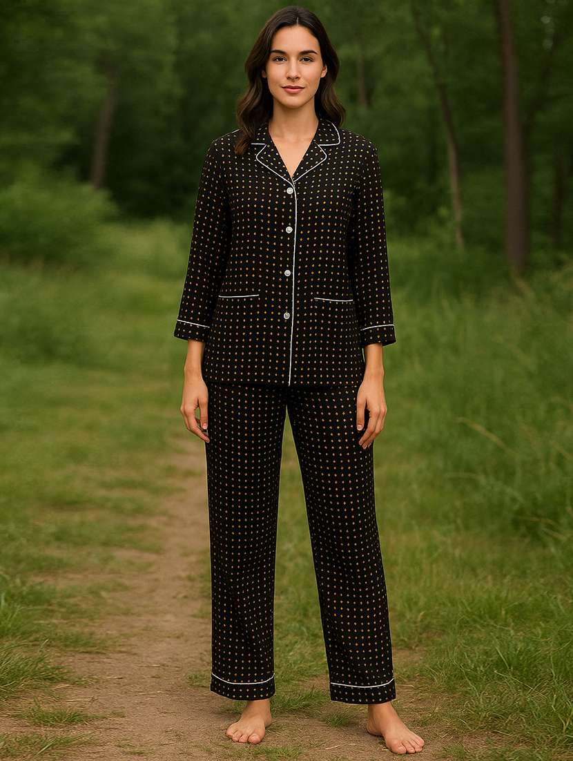 black cotton pyjama set nightwear - 22079203 - Standard Image - 5