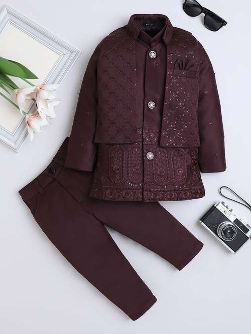 boys embroidered long sleeve sherwani set - 22079215 - Standard Image - 0
