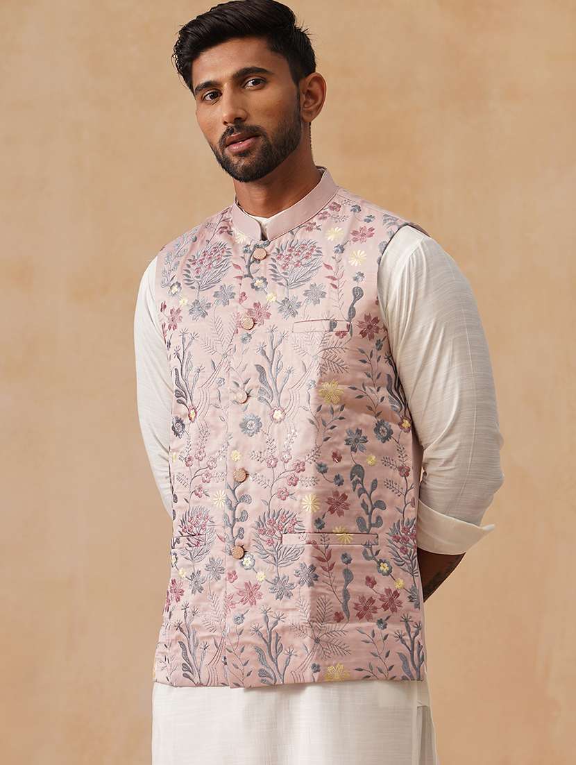 men embroidered mandarin neck nehru jacket - 22079220 -  Standard Image - 3