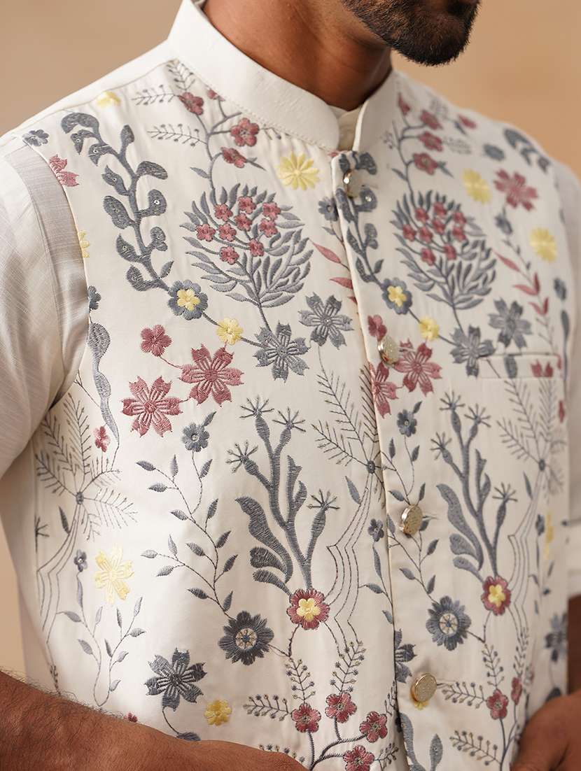 men embroidered mandarin neck nehru jacket - 22079221 -  Standard Image - 5