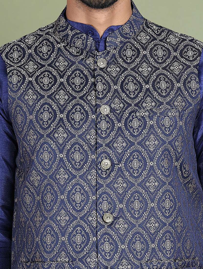 men self design mandarin neck nehru jacket - 22079225 -  Standard Image - 5