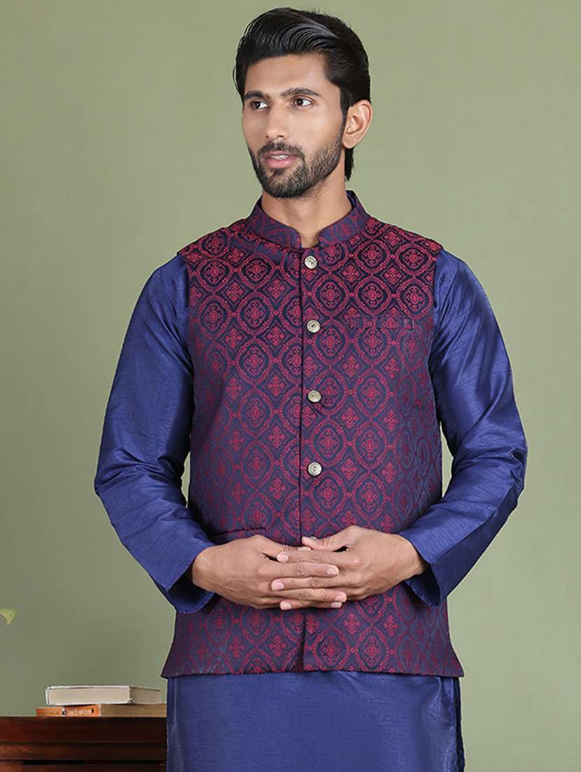 men self design mandarin neck nehru jacket