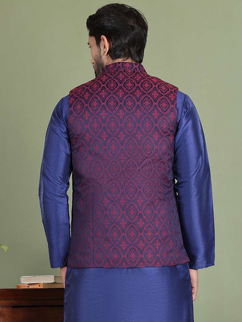 men self design mandarin neck nehru jacket - 22079226 -  Standard Image - 3