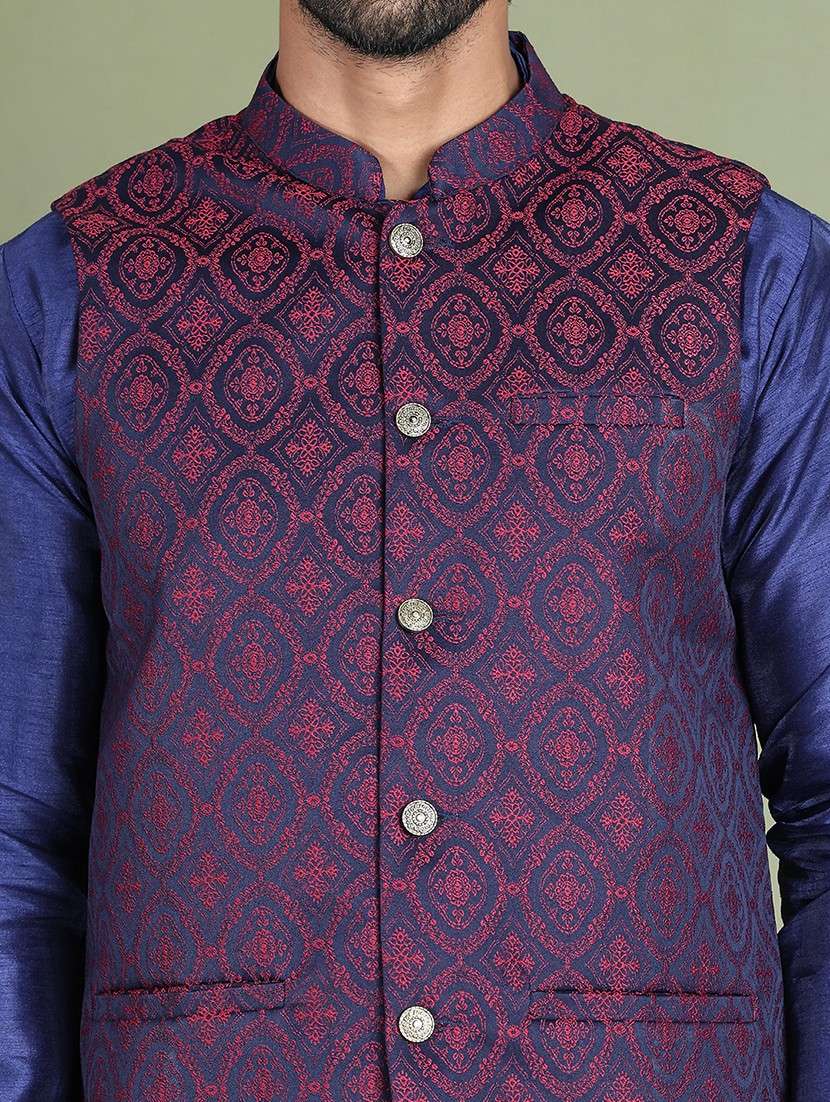 men self design mandarin neck nehru jacket - 22079226 -  Standard Image - 5