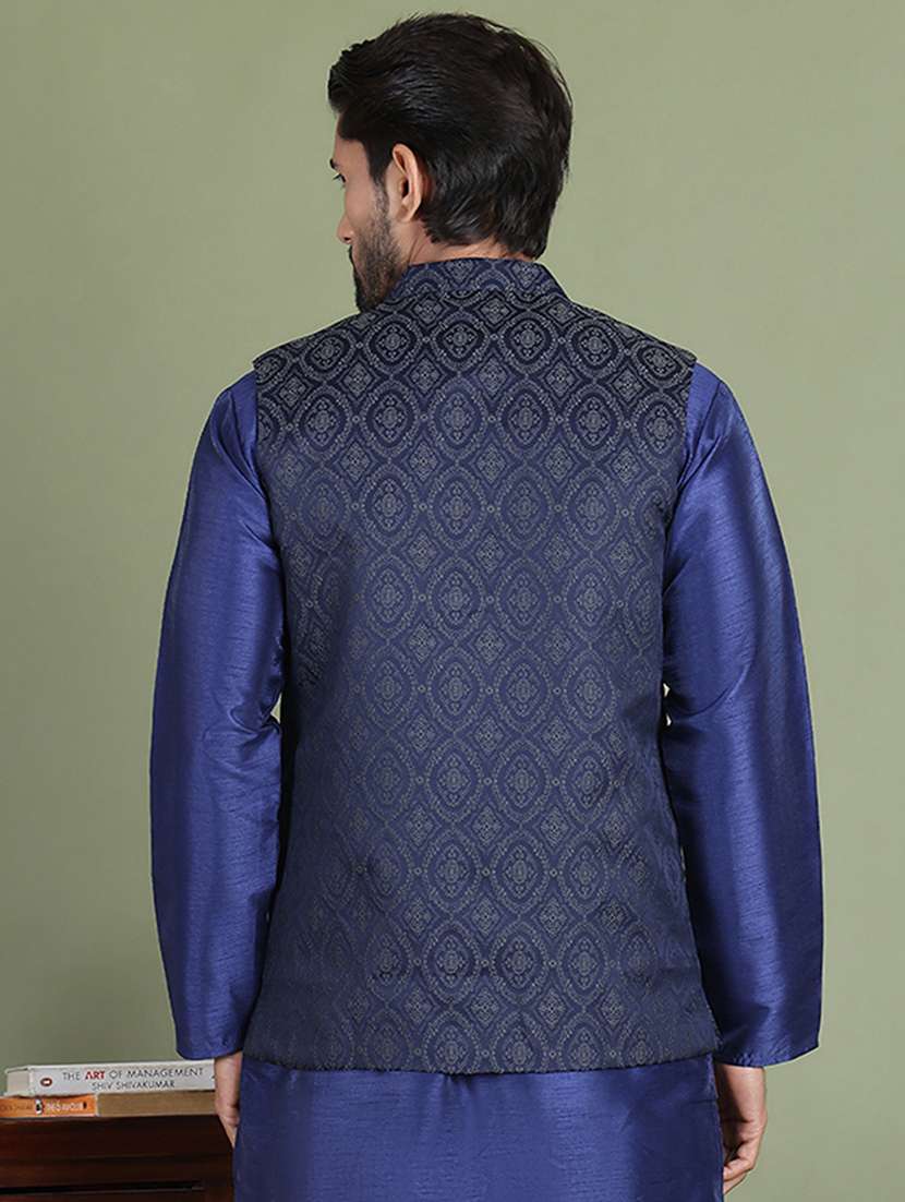men self design mandarin neck nehru jacket - 22079227 -  Standard Image - 3