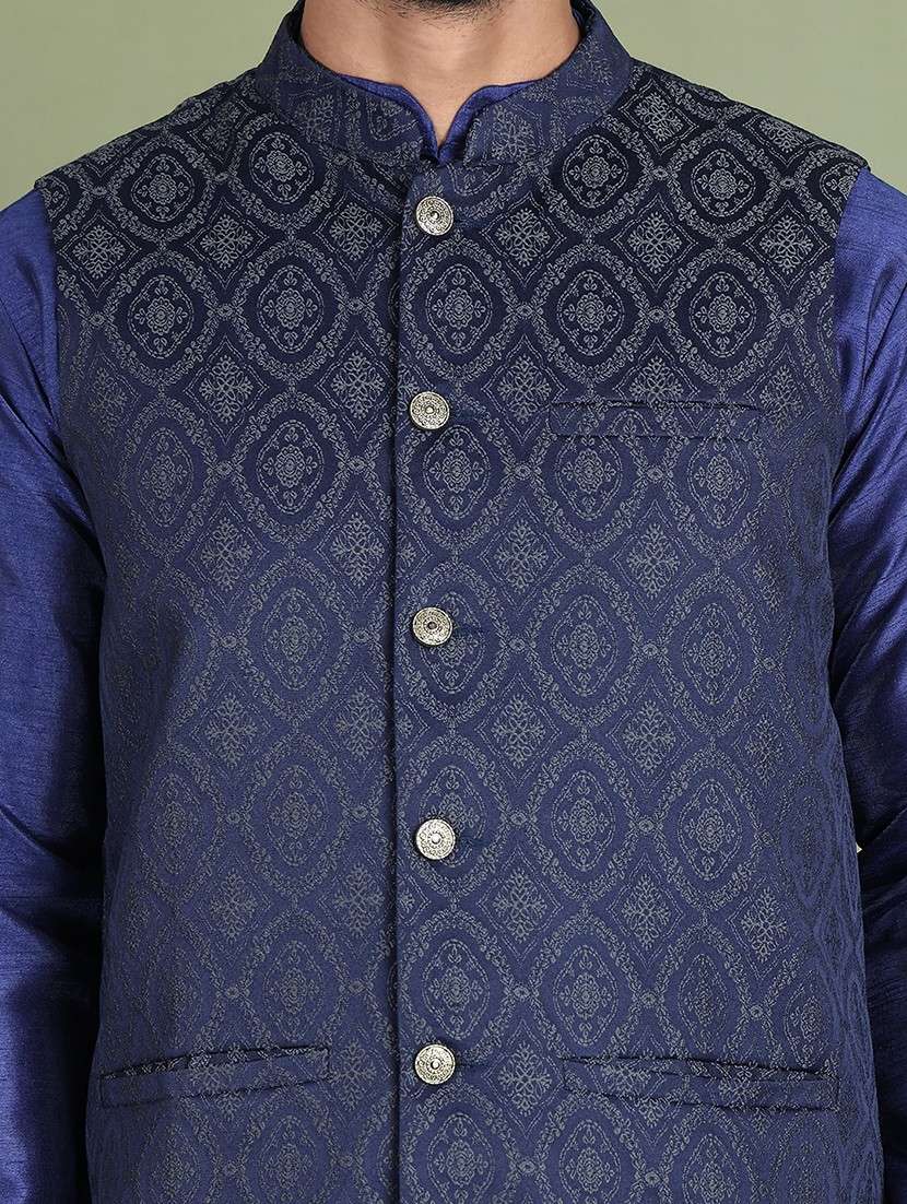 men self design mandarin neck nehru jacket - 22079227 -  Standard Image - 5