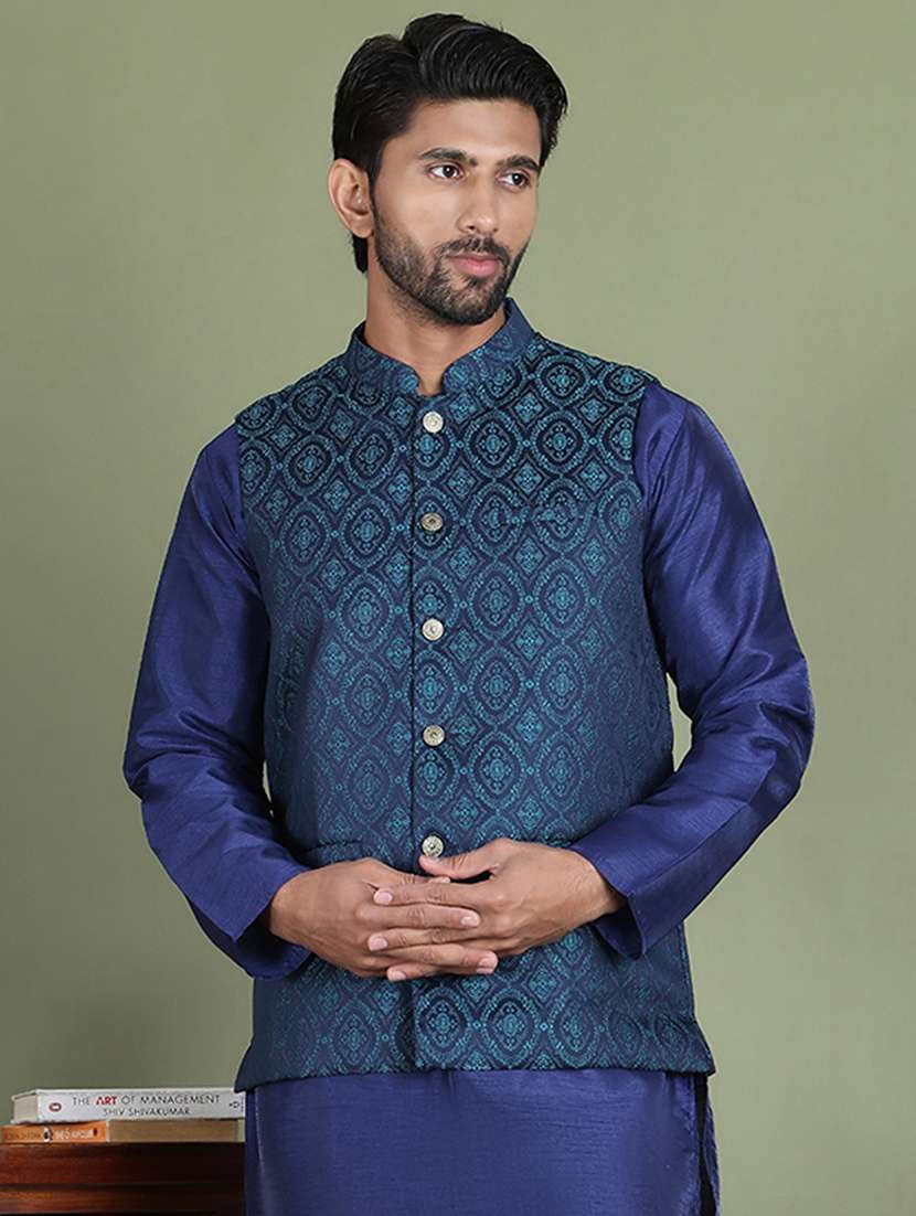 men self design mandarin neck nehru jacket