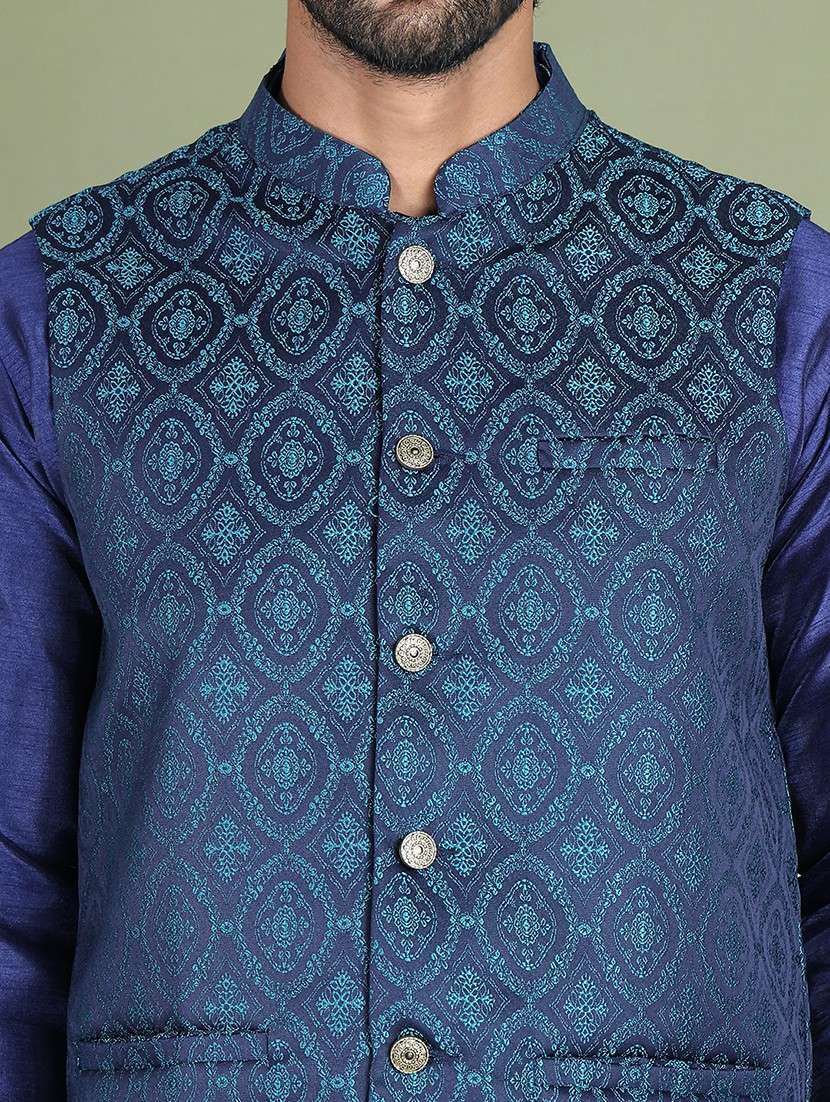 men self design mandarin neck nehru jacket - 22079228 -  Standard Image - 5
