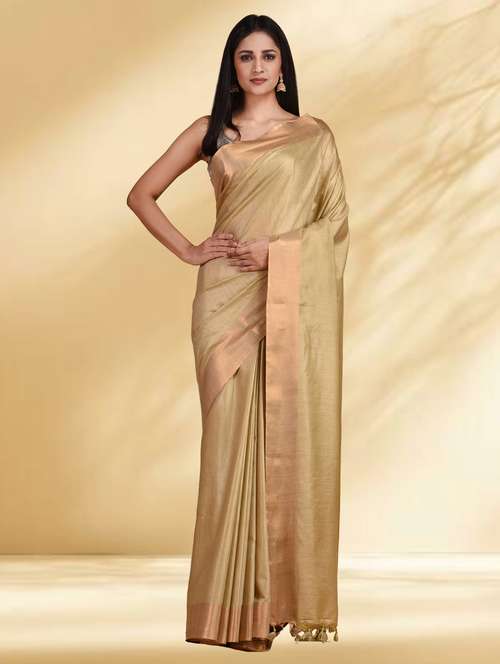 women solid handloom saree with blouse - 22079279 -  Standard Image - 0