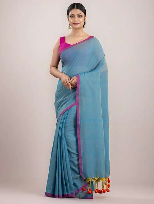 women solid handloom saree with blouse - 22079289 -  Standard Image - 0