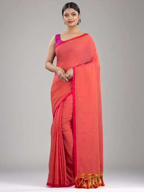 women solid handloom saree with blouse - 22079290 -  Standard Image - 0