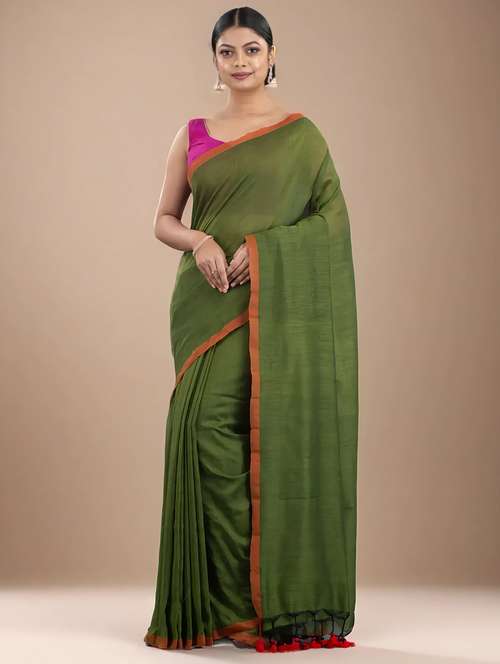women solid handloom saree with blouse - 22079291 -  Standard Image - 0
