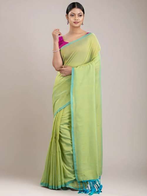 women solid handloom saree with blouse - 22079292 -  Standard Image - 0