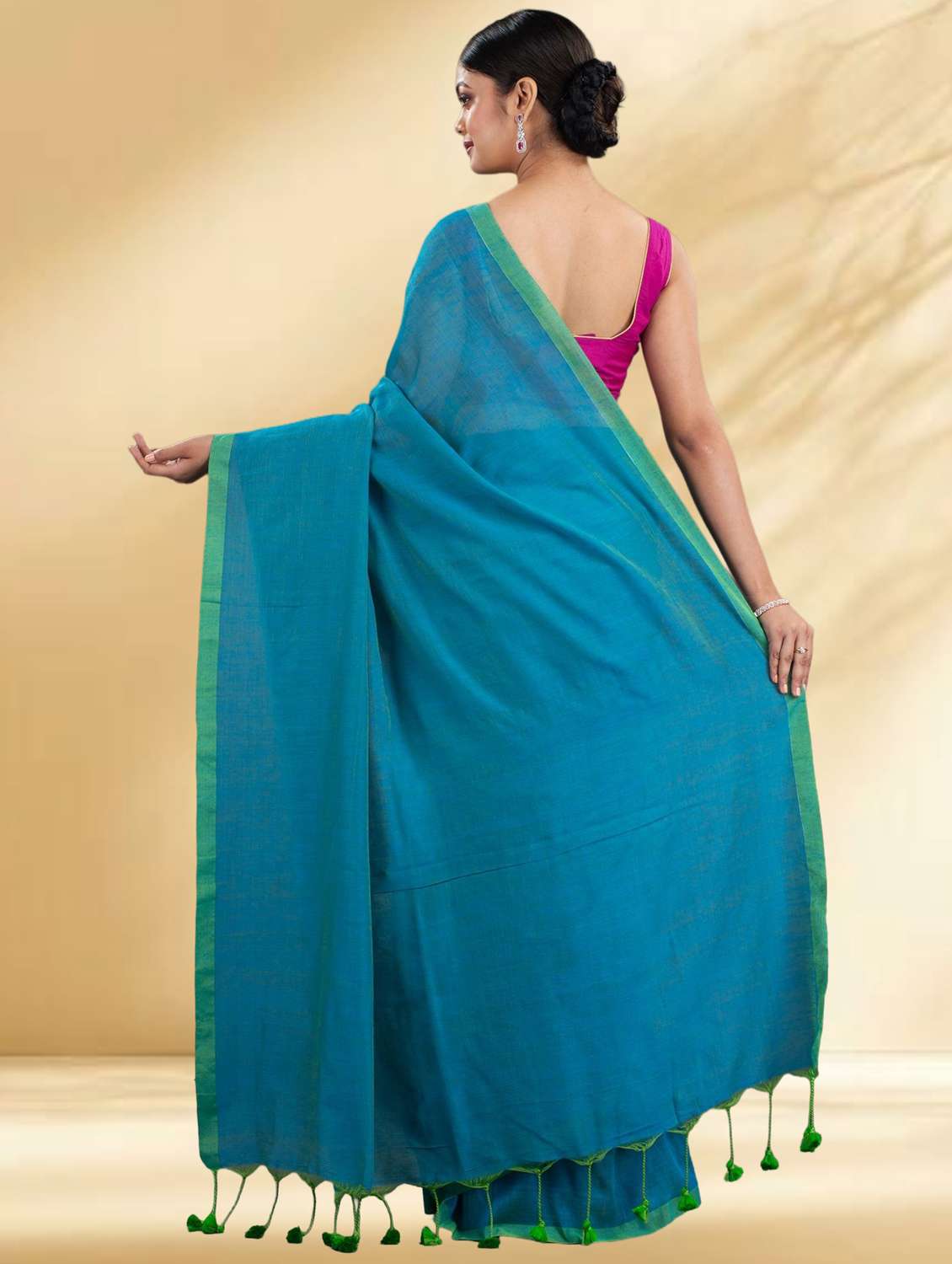 women solid handloom saree with blouse - 22079294 -  Standard Image - 3