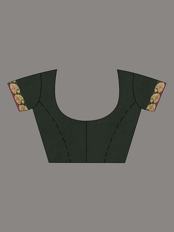 women solid with bordered handloom saree with blouse - 22079300 -  Standard Image - 5