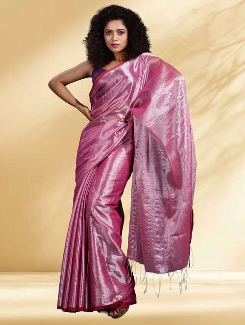 women solid handloom saree with blouse - 22079306 -  Standard Image - 0