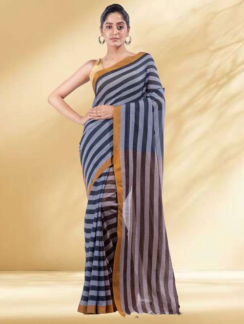 women striped handloom saree with blouse - 22079310 -  Standard Image - 0