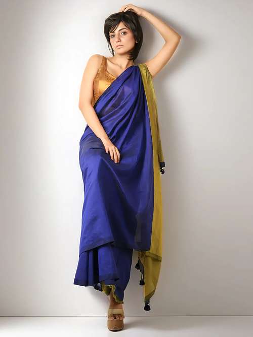 women solid handloom saree with blouse - 22079354 -  Standard Image - 0