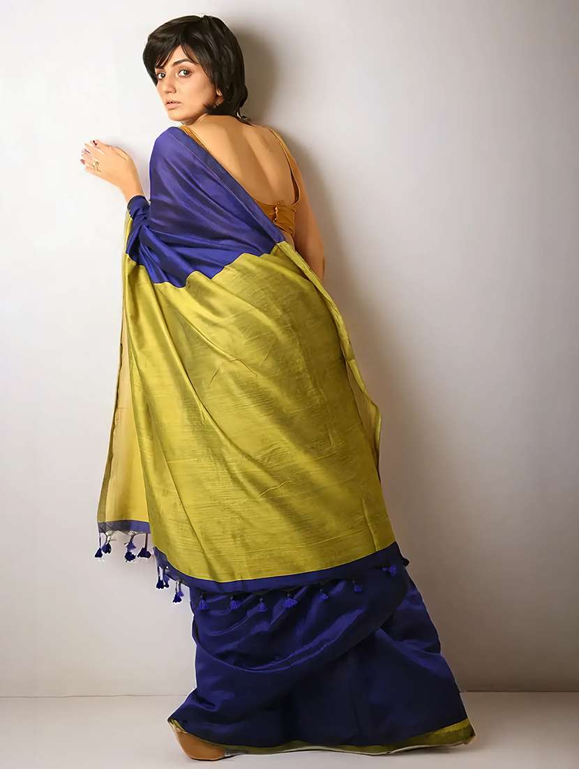 women solid handloom saree with blouse - 22079354 -  Standard Image - 3