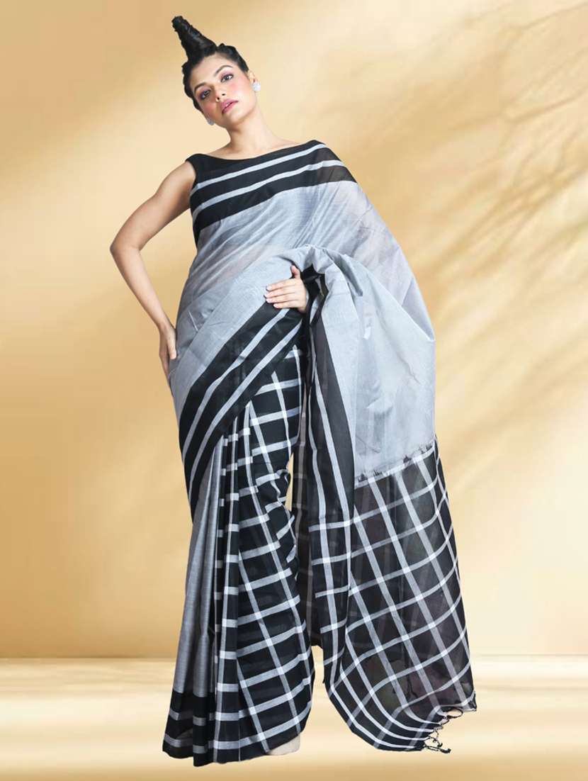 women checkered handloom saree