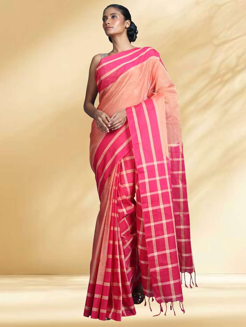 women checkered handloom saree
