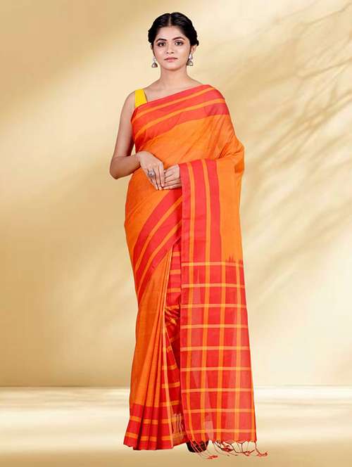 women checkered handloom saree - 22079367 -  Standard Image - 0
