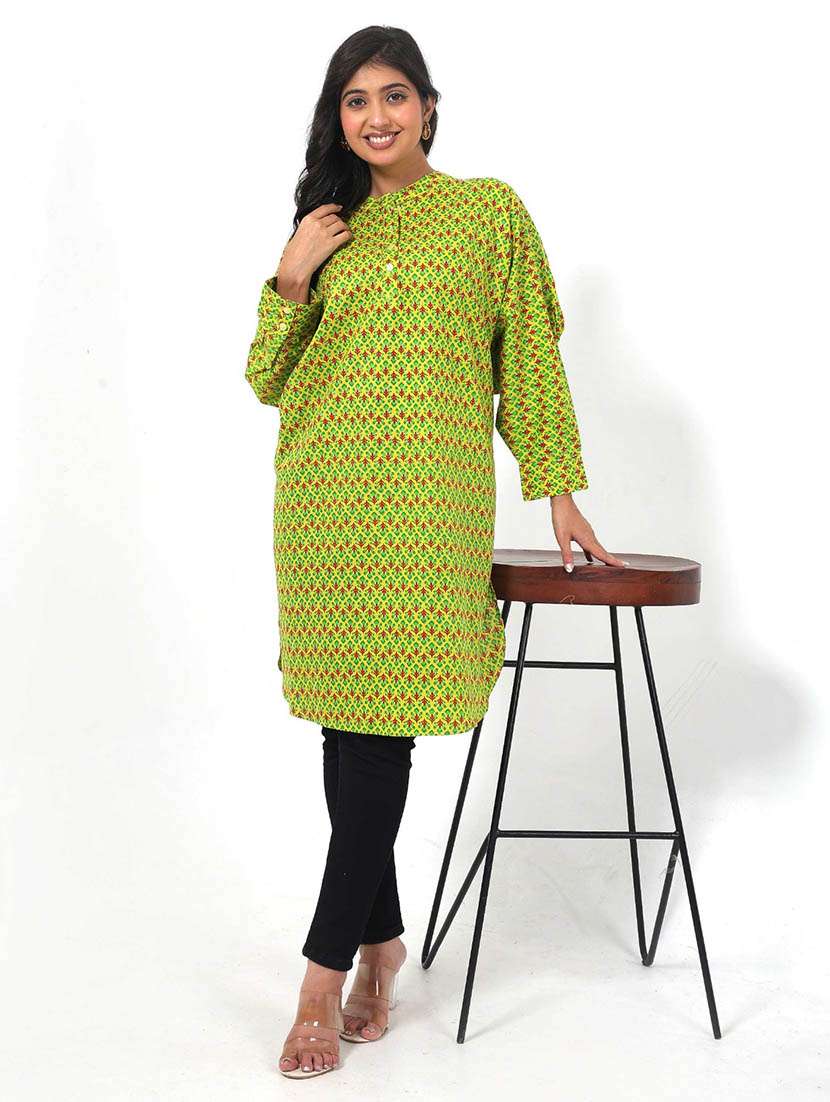 women printed puff sleeve high low tunic - 22079394 - Zoom Image - 0