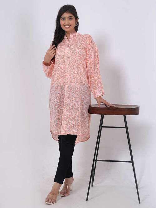 women printed puff sleeve high low tunic - 22079396 - Standard Image - 0
