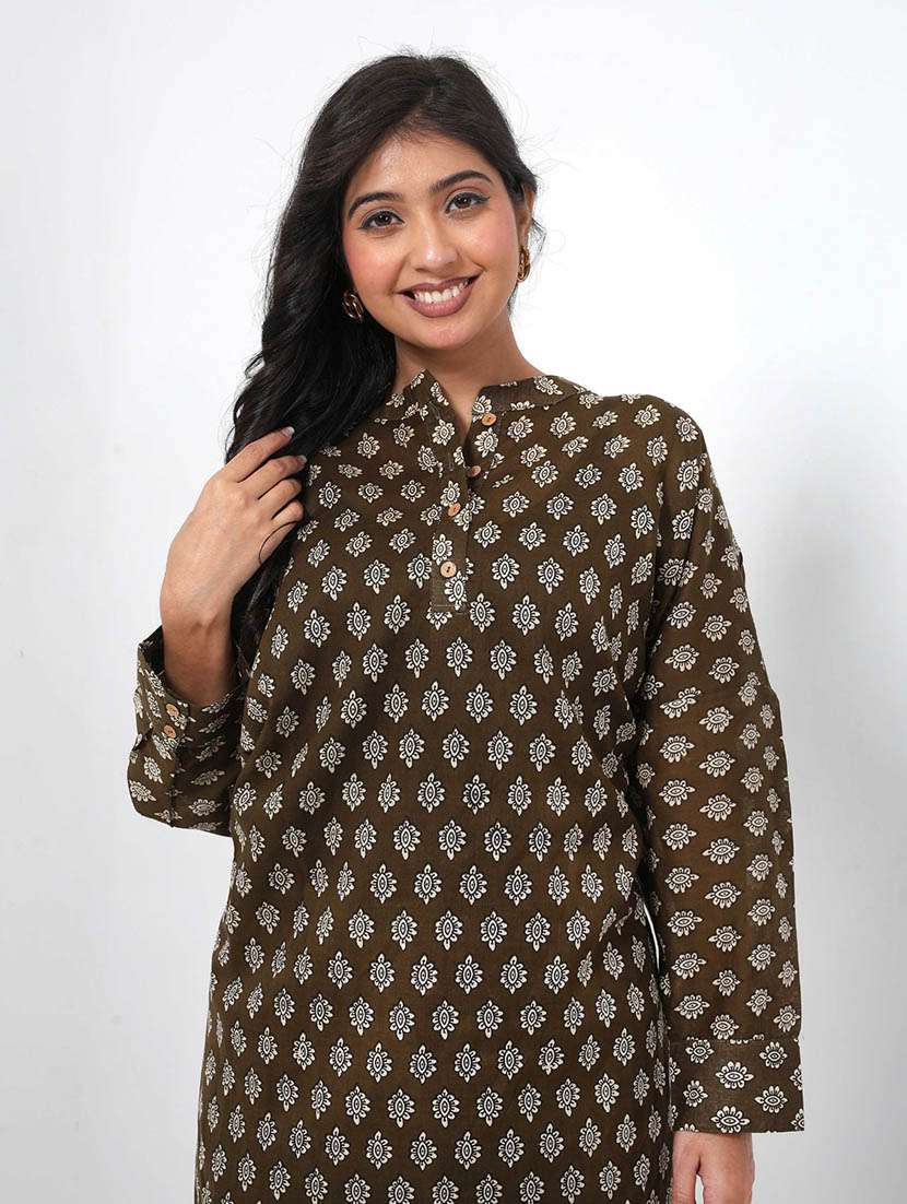 women printed puff sleeve high low tunic - 22079397 - Standard Image - 3